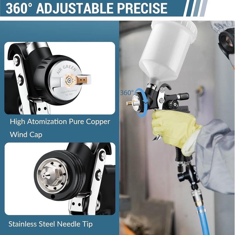GATTLELIC [Upgraded Version] HVLP Air Spray Gun Premium Kit with 1.3/1.5/1.7mm Nozzles, Air Spray Paint Gun with 600cc Capacity Cup & Air Regulator Paint Gun Sprayer for House Painting, Car, Furniture, Fenc - Image 4